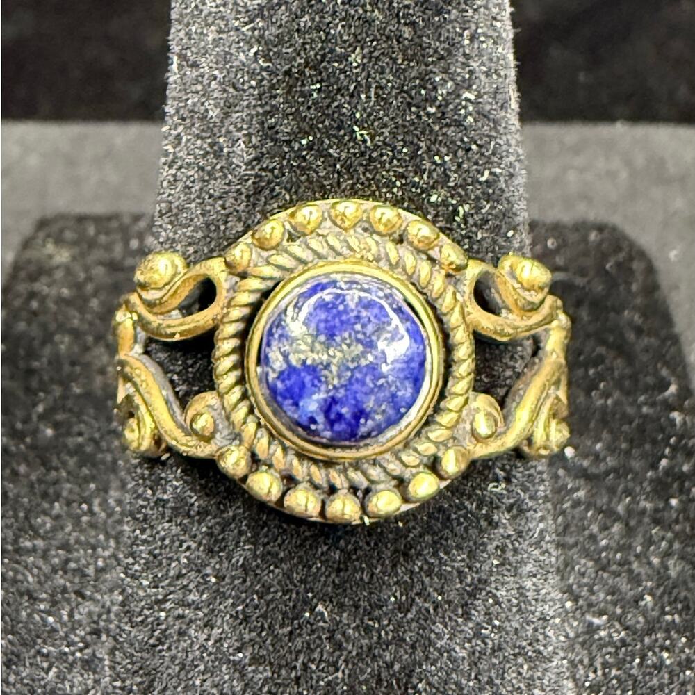 Vintage Gold Over Solid 925 Sterling Silver Blue Lapis Lazuli Ring Size 6